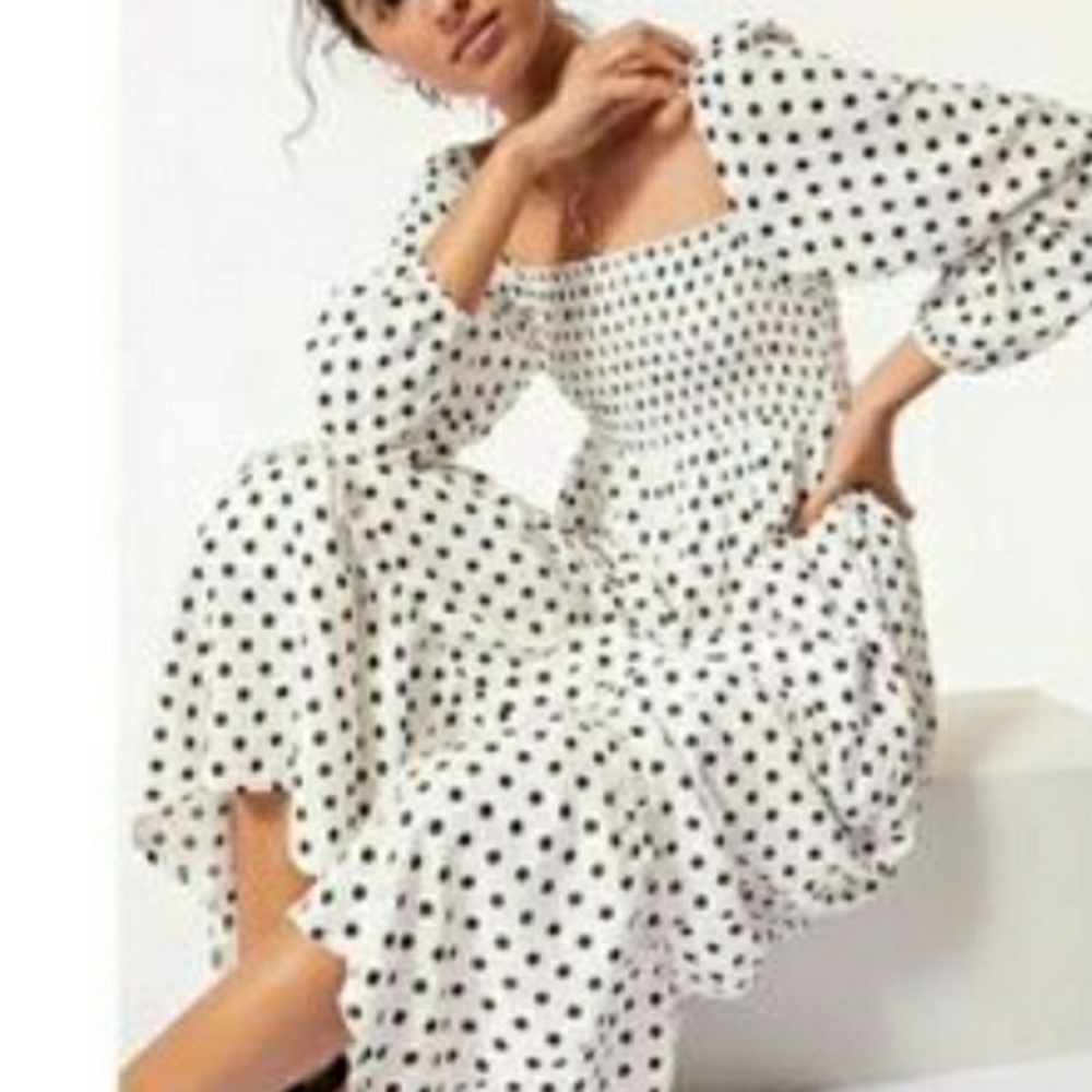 Anthropologie Dolan Left Coast Smocked Dot Midi..lp
